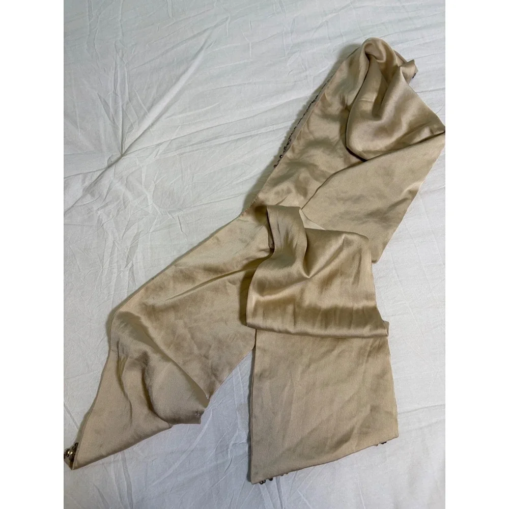 Vintage Beige Silk Champagne  Sequin Rectangle Scarf~70
